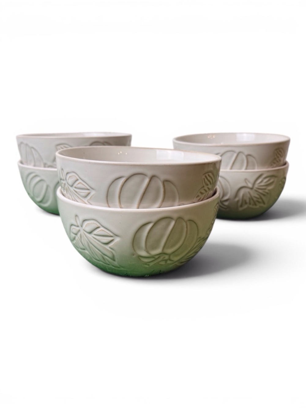 Hobby Lobby Embossed Ceramic Salad Plates/Bowls Set Cream/White Pumpkins 12 pc. - Picture 6 of 9